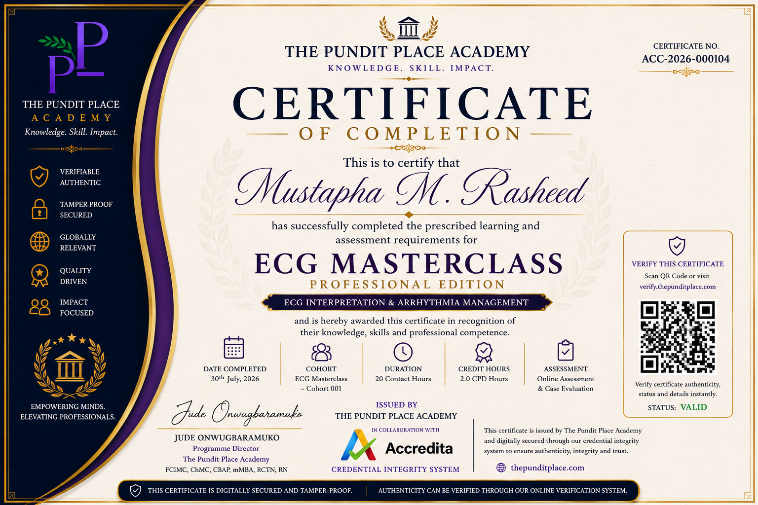 The Pundit Place Academy certificate template